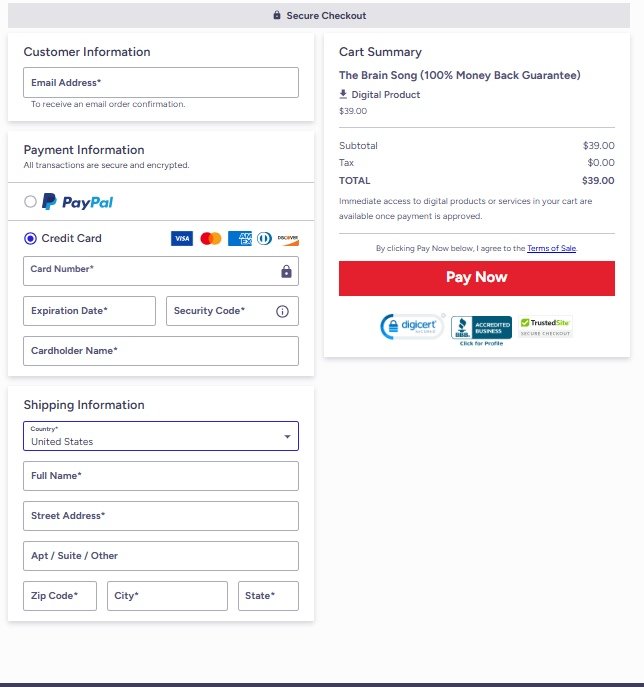 The Brain Song Official Website Secure Order Page